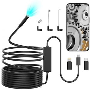 ZZXLOPEZ Endoscopique Cam&eacute;ra d'inspection de Serpent 1920P, 3 en 1 USB Camera Endoscopique, Camera Endoscopepour Android et iOS, Cam&eacute;ra &eacute;tanche IP67 avec 8 lumi&egrave;res LED, C&acirc;ble Semi-Rigide(16.4FT/5M) (MARKET RENDON JORGE ENRIQUE S.R.L., neuf)