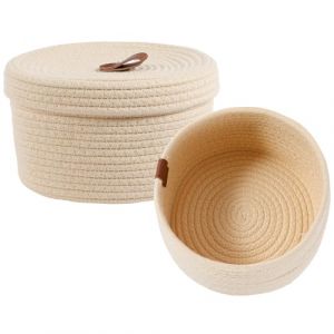 Lot de 2 paniers de rangement ronds tress&eacute;s en corde de coton avec couvercle pour salle de bain, table &agrave; langer, organisateur pour jouets et maquillage (yupogongfu, neuf)