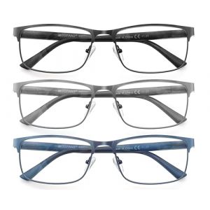 MODFANS 3 Paire de Lunettes de Lecture 3.5 Homme Anti Lumiere Bleue - Monture Rectangle en Metal Acier Inoxydable Lunettes de Vue Lunettes Loupe Noir-Gris-Bleu (MODFANS-US EYEWEAR, neuf)