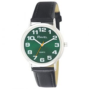 Ravel - Montre Bracelet Unisexe Facile à Lire avec de Gros Chiffres - Cadran Vert/Ton argenté/Noir (Montres Ravel, neuf)
