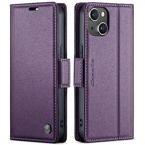 QLTYPRI Coque pour iPhone 13/iPhone 14 Etui avec [RFID Blocage], Housse en Premium Cuir Pochette Portefeuille Rabat Clapet Case Porte Carte Magn&eacute;tique &Eacute;tui pour iPhone 14/13 - Violet (zhihen, neuf)