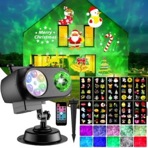 SGZIOO Projecteur Noel Exterieur Int&eacute;rieur, Halloween Projecteur Laser Exterieur Noel avec 10 Diapositives 10 Couleurs Effet de Vague d'eau, avec T&eacute;l&eacute;commande, pour No&euml;l Halloween (jun an shang mao, neuf)
