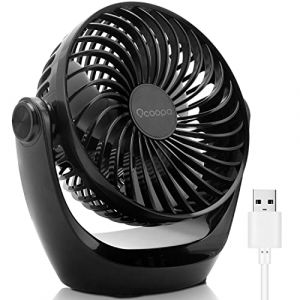 OCOOPA Ventilateur de bureau, Petit ventilateur avec air puissant et fonctionnement silencieux, Vitesse réglable, Tête rotative à 360°, Ventilateur pc portable pour La Chambre, Bureau, Domair (Noir) (Akuyou, neuf)