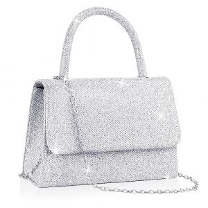 Larcenciel Sac à Main Pailleté Argenté pour Femme avec Bandoulière, Sac Soirée Pratique & Chic, Pochette d'Invité Élégante pour Soirée, Ceremonie, Mariage, Fete, Cocktail, Bal, Disco,20x5.5x13.5cm (Sasiki, neuf)