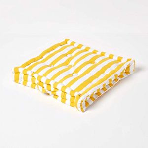 HOMESCAPES Coussin de Chaise à Rayures épaisses de Couleurs Jaune et Blanc Fait en 100% Coton de 50x50 cm pour Chaise de Salon et Chaise de Jardin (HOMESCAPES, neuf)
