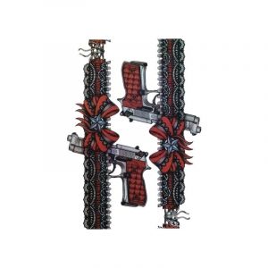 Tatouage temporaire de jambe for femmes, grand nœud papillon avec pistolet à dentelle, autocollant de tatouage étanche noir et rouge (CAOHCTTDDHJ, neuf)
