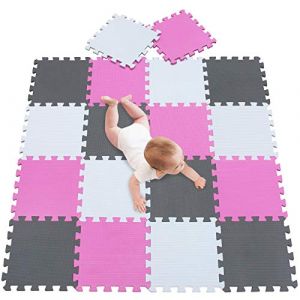 meiqicool Tapis Mousse bébé,Tapis de Jeu 18 pcs Puzzle Tapis Mousse Bébé Puzzle Enfants Tapis Blanc Rose Gris 010312 (MEIQICOOL TOYS SHOP, neuf)