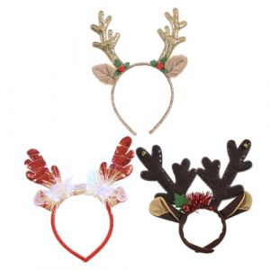 BESTYASH Lot de 3 Bandeaux Lumineux de No&euml;l en Bois de Cerf Serrage-T&ecirc;te Cerceau pour Cheveux Taille Unique Adulte Accessoires Festifs pour F&ecirc;te et Photographie de Couleur Al&eacute;atoire (Feast of Yan, neuf)