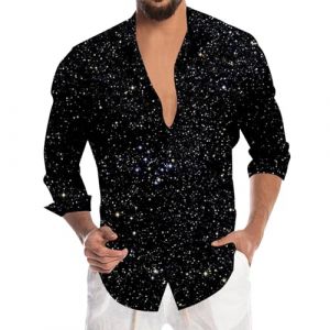 D&eacute;guisement Disco Homme, Chemise Paillette Homme Disco Annee 70 80 Grande Taille Chemises pour Hommes &Agrave; Paillettes Boutonn&eacute; Deguisement Chemisier Brillant Manches Longues Haut R&eacute;tro Carnaval Noir, XL (ChaoWenMao, neuf)