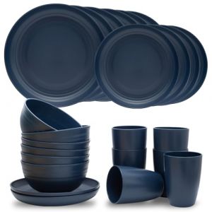 Vaisselle Plastique 24 Pièces, Assiette Plastique Réutilisable, Vaisselle Camping Car 6 Personnes avec Bol, Assiette et Gobelet, Vaisselle Plastique Reutilisable pour Pique-Nique, Fête, Barbecue (wanqijingpinshangdain, neuf)