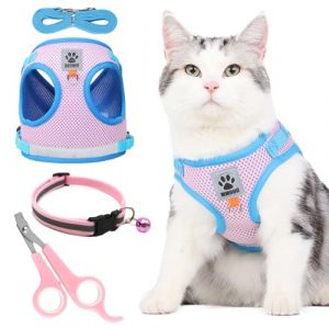 TYXHXTF Harnais Chat Anti évasion Ensemble, Harnais Chaton Réfléchissant, Harnais Chat Petit Chien, Réglable Colliers Harnais et Laisses pour Chats, Chiens, Chihuahua (Rose, S) (TYXHXTF, neuf)