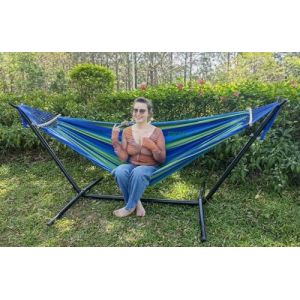 GOCAN Hamac double pour 2 personnes, 220 x 160 cm, avec support en acier et barre d'&eacute;cartement amovible, charge de 226,8 kg, hamac en toile de coton pour terrasse, porche, jardin, cour, ext&eacute;rieur et (GOCAN-EU, neuf)