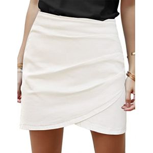 Roskiky Jupe courte en jean délavée avec ourlet tulipe pour femme, Blanc brillant, XL (RoskikyEU, neuf)