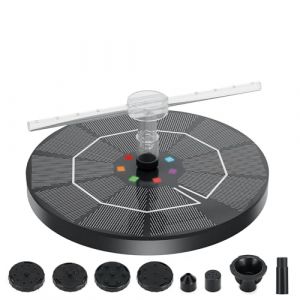 vvhippo Fontaine Solaire Exterieure de Jardin, Fontaine Solaire 8 LED Colorée, Pompe Bassin Solaire avec 8 Buses pour Bain d'oiseaux, Étang, Piscine, Jardin Fontaine (QYLIN Store, neuf)