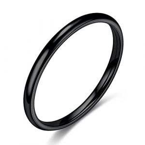 Bague Acier Inoxydable 2mm Anneau Fin Chic Femme Noir Taille 52 (AnazoZ, neuf)