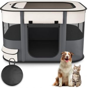 Floving Niche pour Chien 70x55x45cm Parc pour Animaux Pliable Rectangle Salle de Livraison Nid de Chat Cabane pour Chat Maison pour Chiot Chenil fermé Tente pour Animaux avec Sac de Transport (Gris) (KooMover, neuf)
