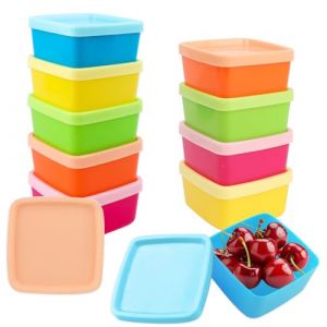 TAIXING 10 Pi&egrave;ces PetiteBoite en Carr&eacute; avec Couvercle, 5 Couleurs MiniPlastique, Boite Alimentaire Plastique pour Sauces, Dips, &Eacute;pices, Yaourt, Vinaigrettes et Houmous (TaiXIN, neuf)