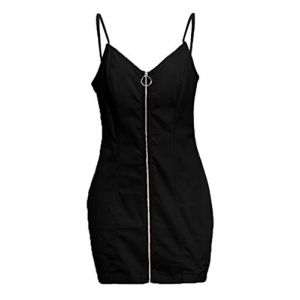 YMING Femme Robe Sexy Zippée Robe Crayon Cercle sans Manches Robe d'été Noir XXXL/FR 46-48 (Jasonne, neuf)