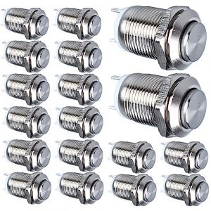 GUUZI 18 pièces 12mm 2A 12V/24V/125V/250V AC Bouton Poussoir Etanche Momentané Bouton Poussoir Marche-Arrêt en Acier Inoxydable (Tête Haute) (GUZI STORE, neuf)