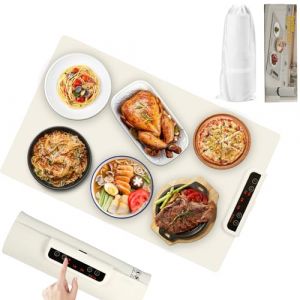 Chauffe Plat Électrique, Plaque Chauffante Pliable Flexible avec Température Réglable et Minuteur de 4 Heures Plaque Chauffante Electrique, Chauffe Assiette à Réchaud pour Buffets Fêtes (Blanc) (CMYTFOS LIMITED, neuf)