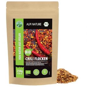 Flocons de piment bio (250g), piment moulu bio, gousses de piment fort issues de l'agriculture biologique contrôlée, flocons de piment avec graines 100% purs et naturels (Alpi-Trade, neuf)