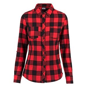 Urban Classics Chemise en Flanelle &Agrave; Carreaux Turnup Femme Chemise en Flanelle Noir/Rouge XL (Shopping Factory, neuf)