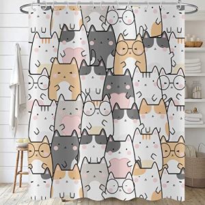 Hnmdmyi Rideau de Douche Chat 90x180, Drôle d'animal de Dessin animé Chaton coloré Beaux Animaux de Compagnie Enfants garçons Filles Rideau de Bain imperméable Tissu Polyester Lavable Rideau de Bain (Hnmdmyi, neuf)