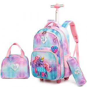 HTgroce Pop It Fidget Toys Cartable a Roulette Fille, Fille Primaire Licorne Push Bubble Sensory Squeeze Sac à Roulette,Convient aux Enfants du et de la Maternelle. A-licorne Rose (Lldaily EUR, neuf)