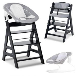 hauck Chaise Haute Bébé Alpha Plus Newborn Set - Évolutive dès Naissance, Transat Nouveau-Né, Coussin d'Assise et Réducteur, Hauteur Réglable - Noir (babyartikel-de, neuf)