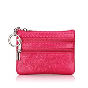 AprinCtempsD Petit Porte-Monnaie en Cuir V&eacute;ritable Portefeuille Mini Zipp&eacute; avec Porte-Cl&eacute;s pour Femme Homme (Rose) (DcSpring, neuf)