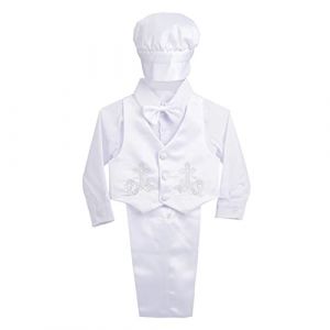 Lito Angels Vetement de Bapteme pour Bebe Garcon, Ensemble Costume Blanc 5 Pieces avec Bonnet, Manches Longues, Taille 12-18 Mois, A (Lito Angels FR, neuf)