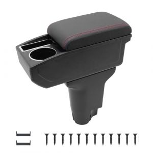 KAERGK Accoudoirs de Voiture pour Fiat 500 Console Centrale Double Couche D'espace de Rangement avec Porte-gobelets Facile à Assembler Cuir Confortable et Durable Noir (Ligne Rouge) (YJYWZH auto, neuf)