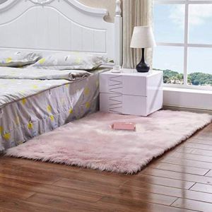 QINGLOU Peau de Mouton synth&eacute;tique,Cozy Sensation comme v&eacute;ritable Laine Tapis en Fourrure synth&eacute;tique, Fluffy Soft Longhair D&eacute;coratif Coussin de Chaise Canap&eacute; Natte (Rose, 80 x 180cm) (QINGLOU, neuf)