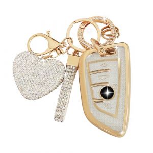 ZVRSUA Coque de Cl&eacute; de Voiture pour BMW Cl&eacute;s de Voiture avec Porte-Cl&eacute;s Diamant C&oelig;ur,&Eacute;tui de Cl&eacute; Voiture Compatible avec BMW 2 Serie 3 5 6 7 Serie M5 X1 X2 X3 X5 X5M X6 X6M (Argent) (SENBAODZ, neuf)