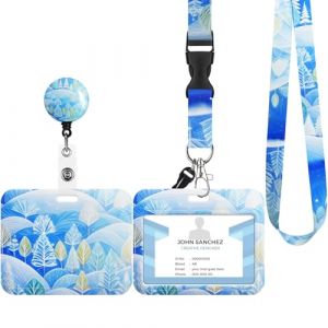 Porte Badge avec Cordon,Tour de Cou Badge avec Porte-Cartes,Equipé d'un crochet d'écrevisse rotatif extensible,Adapté pour Carte d'identité,Carte Bancaire (G-Forêt) (QZXJ, neuf)