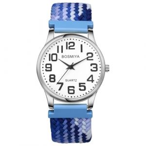 JewelryWe Montre Femme Bracelet Extensible: Montre Elastique Fantaisie Bracelet Corde Tressée Analogique Quartz Gros Cadran Grands Chiffres Facile à Lire - Cadeau Femme Anniversaire Fête des Mères (JewelryWe Bijoux, neuf)