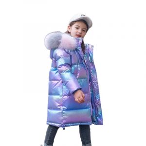 Lengender Doudoune Surface Brillante Manteau Fille Chaud Blouson Hiver Automne Parka à Capuche Fausse Fourrure Veste de Sport Ski Neige (Violet, 140) (FindPitaya, neuf)