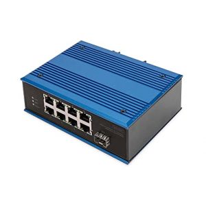 DIGITUS commutateur de r&eacute;seau - 9 Ports Fast Ethernet - 8X RJ45 + 1x Port SFP - Non g&eacute;r&eacute; - 10/100 Mbit/s - Rail DIN et Montage Mural - IP40 - s&eacute;rie Industrielle - Bleu (Yeppon, neuf)
