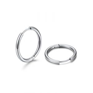 U7 Mini boucles d'oreilles femme argent Huggie Cr&eacute;oles Homme Petit Anneaux Oreilles Femme 8mm Acier Inoxydable Cr&eacute;oles femme Mairiage boucle d oreille cr&eacute;ole homme (HMDEU, neuf)