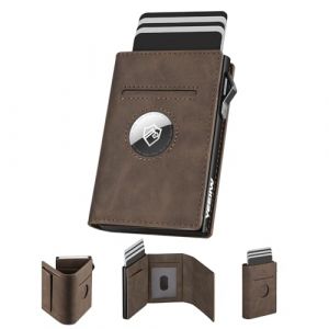 Portefeuille Homme AirTag avec XL Porte-Monnaie, Pop up Porte Carte AirTag pour 7+ Cartes,1 ID Fenêtres & 10+ Billets Portefeuilles et Porte-Cartes avec Blocage RFID & Fermeture Magnétique (Marron) (Yesiiw, neuf)