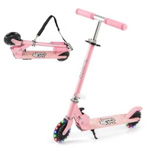 KOMFOTTEU Trottinette Enfant, 2 roulettes ABEC-5, LED et Frein, Planche à roulettes Pliable, 3 Hauteurs réglables, Scooter pour Enfants 3 Ans+, Charge 50 kg (avec Béquille & Sangle, Rose) (Komfort GmbH, neuf)