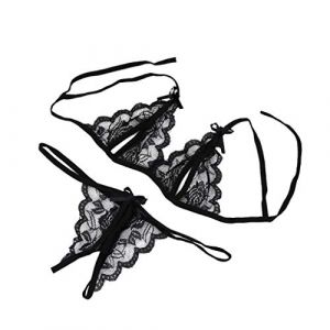 Lingerie Femme Dentelle Sexy Ensemble Soutien Gorge et Culotte Grande Taille érotique Hot sous Vetements feminins Sexy Coquine String Ouvert Entrejambe Nuisette Transparente Fendu Tenue (Black, XL) (XNme SW, neuf)