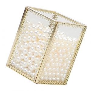 Healvian Organisateur de Pinceaux de Maquillage Verre avec Perles Rangement &Eacute;l&eacute;gant pour Bureau et Coiffeuse pour Cosm&eacute;tiques et Petits Accessoires (Le Sengyu, neuf)