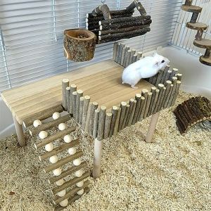 Plateforme pour hamster, cadre d'escalade en bois, plate-forme d'escalade pour hamster, petite aire de jeux pour animaux de compagnie, avec cl&ocirc;ture de branche d'arbre, jouet &agrave; m&acirc;cher, accessoire (Yuwuyuan, neuf)