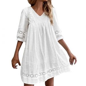 NNGOTD Robe d'&eacute;t&eacute; en Lin pour Femme Maxi Longue avec Dentelle Mousseline de Soie sans Manches El&eacute;gant Dos Nu Dress de Soir&eacute;e C&eacute;r&eacute;monie Cocktail Mariage Robe Soiree Pas Cher (BAULMD（90% Big Promotion Without Discount Code ）, neuf)