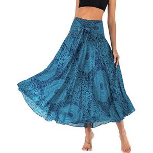 Adigaber 2 en 1 Jupon Femme Long Taille Haute Longue Maxi Jupe Bohême Tour de Taille Elastique Jupe Maxi Décontractée Vacances L'été Plage (ADIGABER, neuf)