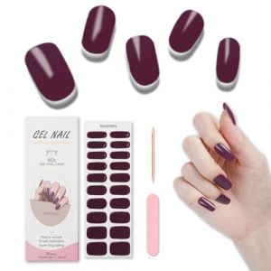 Bande de gel semi-durci pour ongles,20pcs Gel Vernis &Agrave; Ongles Autocollants, Auto-adh&eacute;sifs autocollant pour ongles en gel, qualit&eacute; salon, avec lime &agrave; ongles et b&acirc;ton (Raisin violet) (Lanfit-shop, neuf)