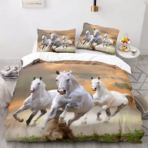 YSWFGE Housse de Couette Cheval 220x240 cm 2 Personnes Parure de Lit 3 pi&egrave;ces Cheval Animal Literie 3D HD Impression Microfibre avec Fermeture &eacute;clair Hiver Housse de Couette pour Enfant et Adolescent (naoyueshangmao, neuf)