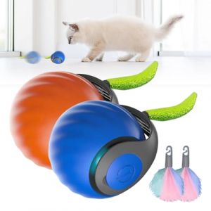 GMTEO Jouet Interactif pour Chat, 2025 Nouveau Jouet pour Chats Balle Interactive Chat avec Queue en Peluche, Intelligent Balle Interieur pour Chiens et Chats (Bleu + Orange) (BUke, neuf)
