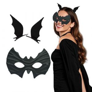 ASFWAGQ Masque de chauve-souris - Masque d'Halloween - Barrettes &agrave; cheveux noires - Masque pour les yeux - Masque pour Halloween - Pour mascarade, carnaval, cosplay, f&ecirc;te (ASFWAGQ, neuf)